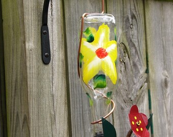 Glass Hummingbird Feeder Bird Feeder Hand Painted Copper Wire Etsy
