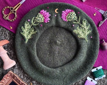 English Thistle ~ Embroidered Beret