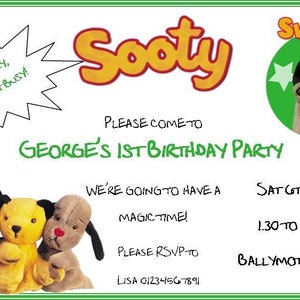 Invitaciones a fiestas de cumpleaños de hollín Sooty Sweep tan personalizadas (Pack de 12)