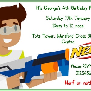 Nerf Party Invitations - Pack personalizado de 12 sobres Cumpleaños Niños
