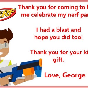 Tarjetas de agradecimiento Nerf personalizadas (Pack de 12 con sobres) Fiesta Infantil Cumpleaños