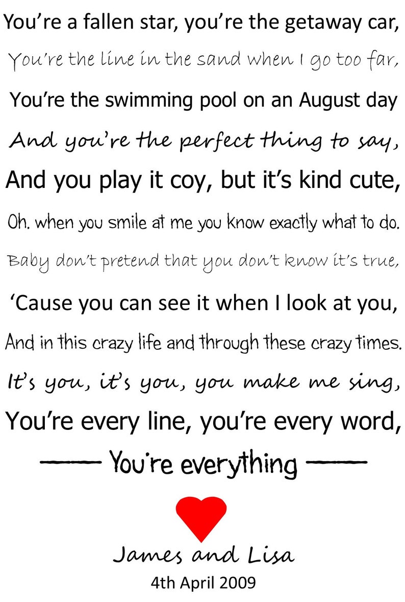 Everything Michael Buble Song Lyric prints ideal wedding | Etsy