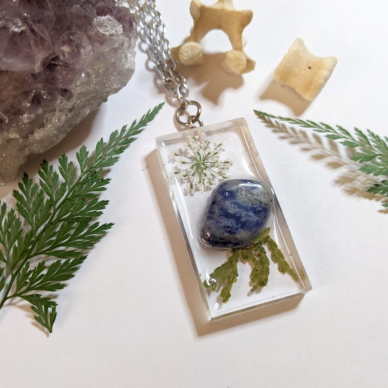 Healing Crystal Resin Pendant Necklace Keychain Citrine Tigers Eye Sodalite