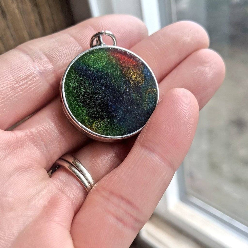Dark Rainbow Tie Dye Resin Pendant Necklace Keychain