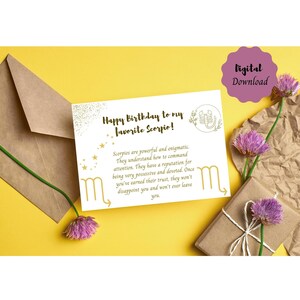 Scorpio printable birthday card instant download card 5 x 7 inches