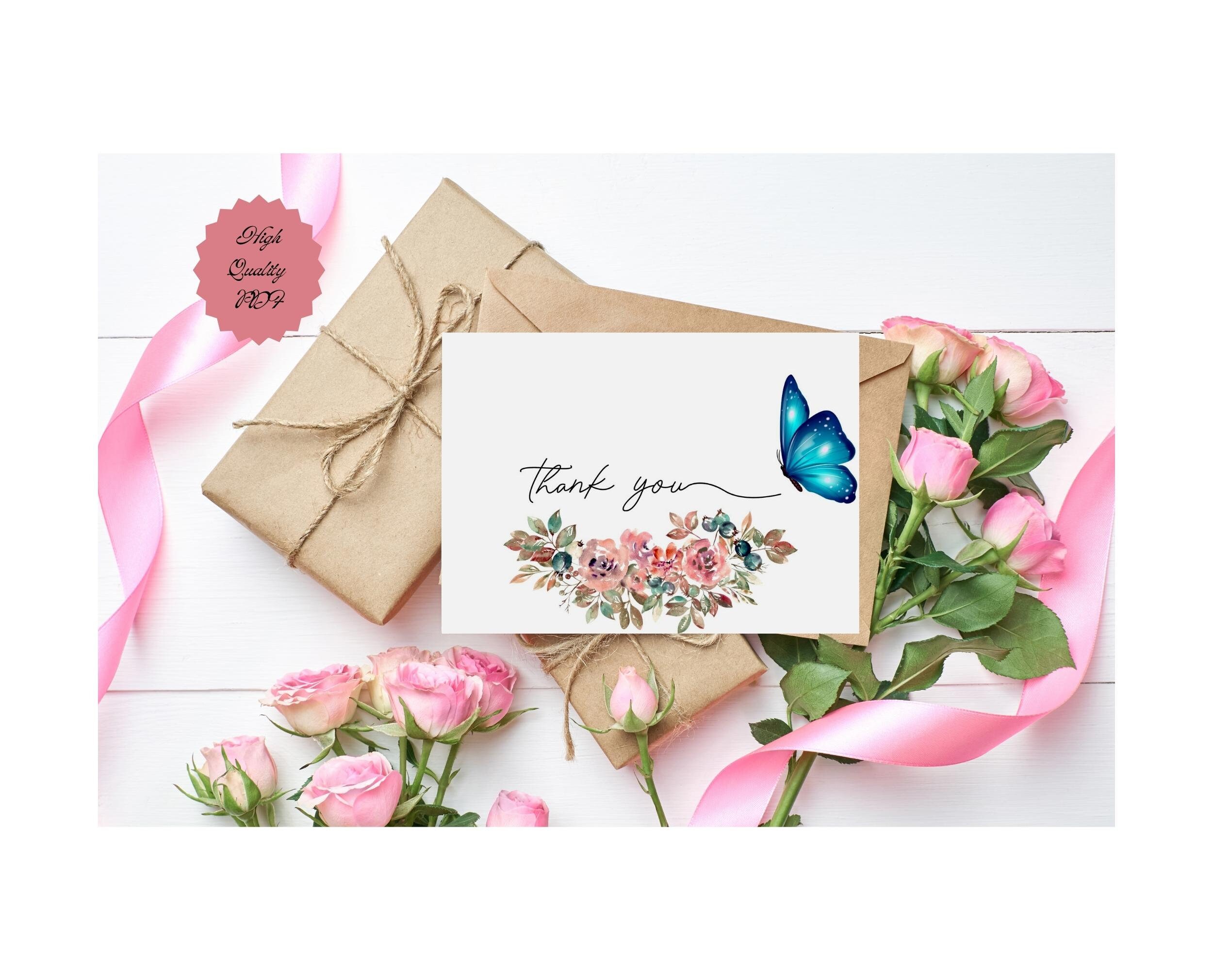 Printable Thank You Card, Instant Download, 5 X 7 Inches, Butterflies ...