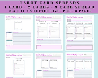 Printable Tarot Card Spread Sheets, One, Two, Three Card Spreads (PDF)