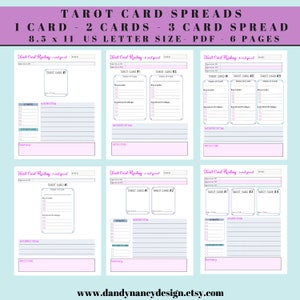 Cartas de Tarot Imprimible, Una Tirada de Cartas,Tirada de Dos Cartas, Tres Tiradas de Cartas,Hojas de Cartas del Tarot,Descarga Instantánea