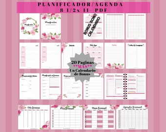 2023 Agenda Calendario Planificador Floral en Español Imprimible, Planificador de Metas y Objetivos,Agenda Mensual, Semanal y Diario,