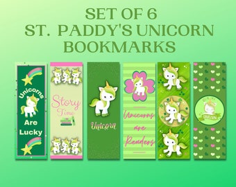 St Patricks Day Bookmarks, Unicorn Bookmark, St Paddy Unicorn, Bookmark Set 6
