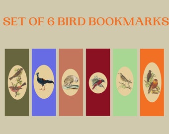 Printable Bird Bookmarks, Set of 6 Bird Bookmarks, Digital Bookmark, Printable Bookmark, Instant Download