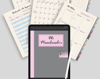 Undatierter spanischer Digitalplaner, Frühlingshasen-Motiv, GoodNotes, Notability (Digitaler Download)