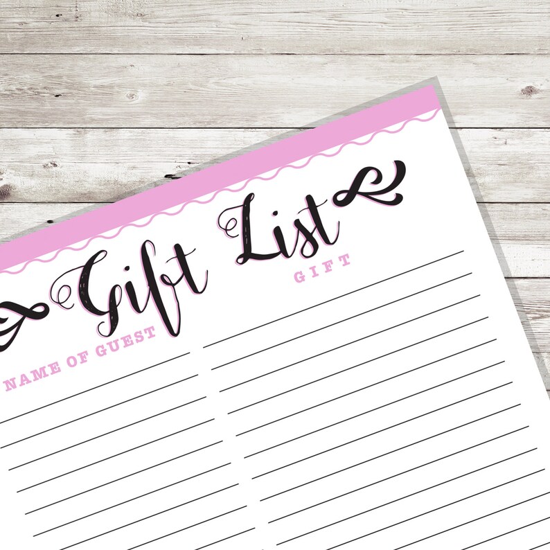 Pink Gift List ,gift List Baby Shower, Gift List,gift Tracker,baby