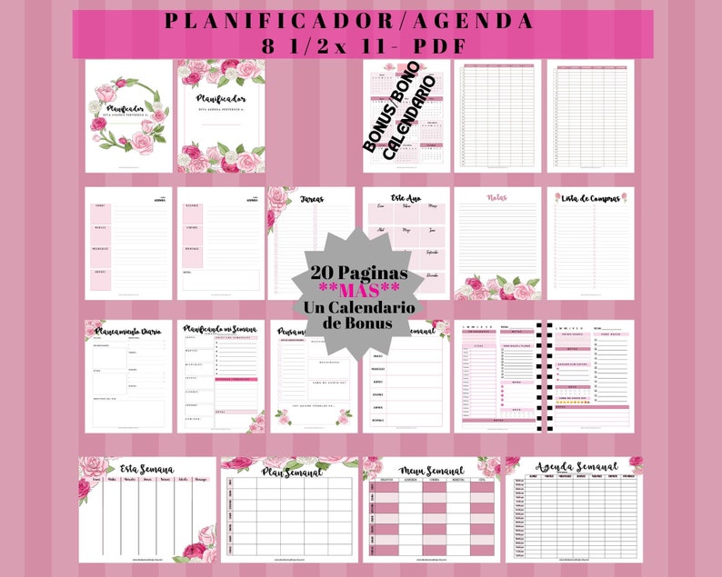 2023 Agenda Calendario Planificador Floral en Español Imprimible, Planificador de Metas y Objetivos,Agenda Mensual, Semanal y Diario, image 1