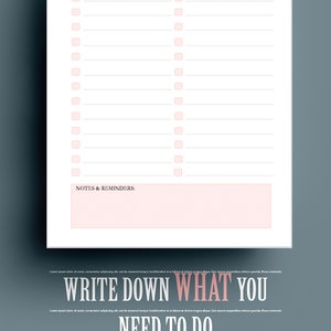 K&ouml;nnte beinhalten: Ein druckbarer Hochzeitsplaner mit rosa Kopf- und Fu&szlig;zeile. Der Text "Wedding To Do List" ist in einer Schreibschrift. Die Liste enth&auml;lt Abschnitte f&uuml;r Aufgaben und Notizen mit dem Text "Schreibe auf, was du tun musst und wann du es tun musst."