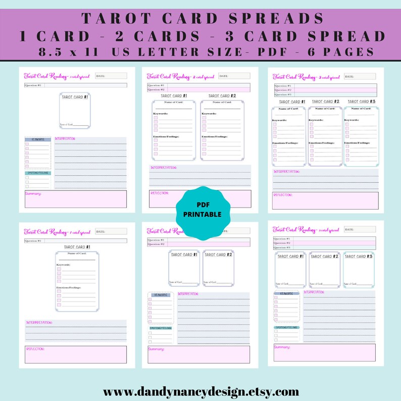 Tarot Card Spreads Journal Pages, Digital Printable, One Card Spread ...