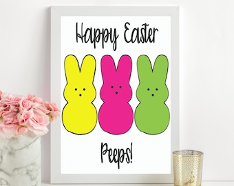 Happy Easter Peeps Wall Art, Spring Home Decor (Digital Download)
