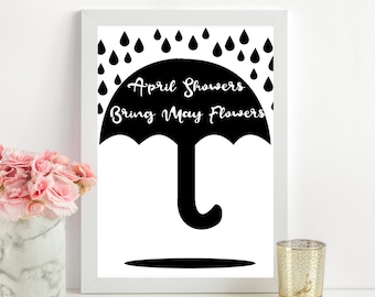 April Showers Umbrella Print, Spring Wall Art (Digital Download)