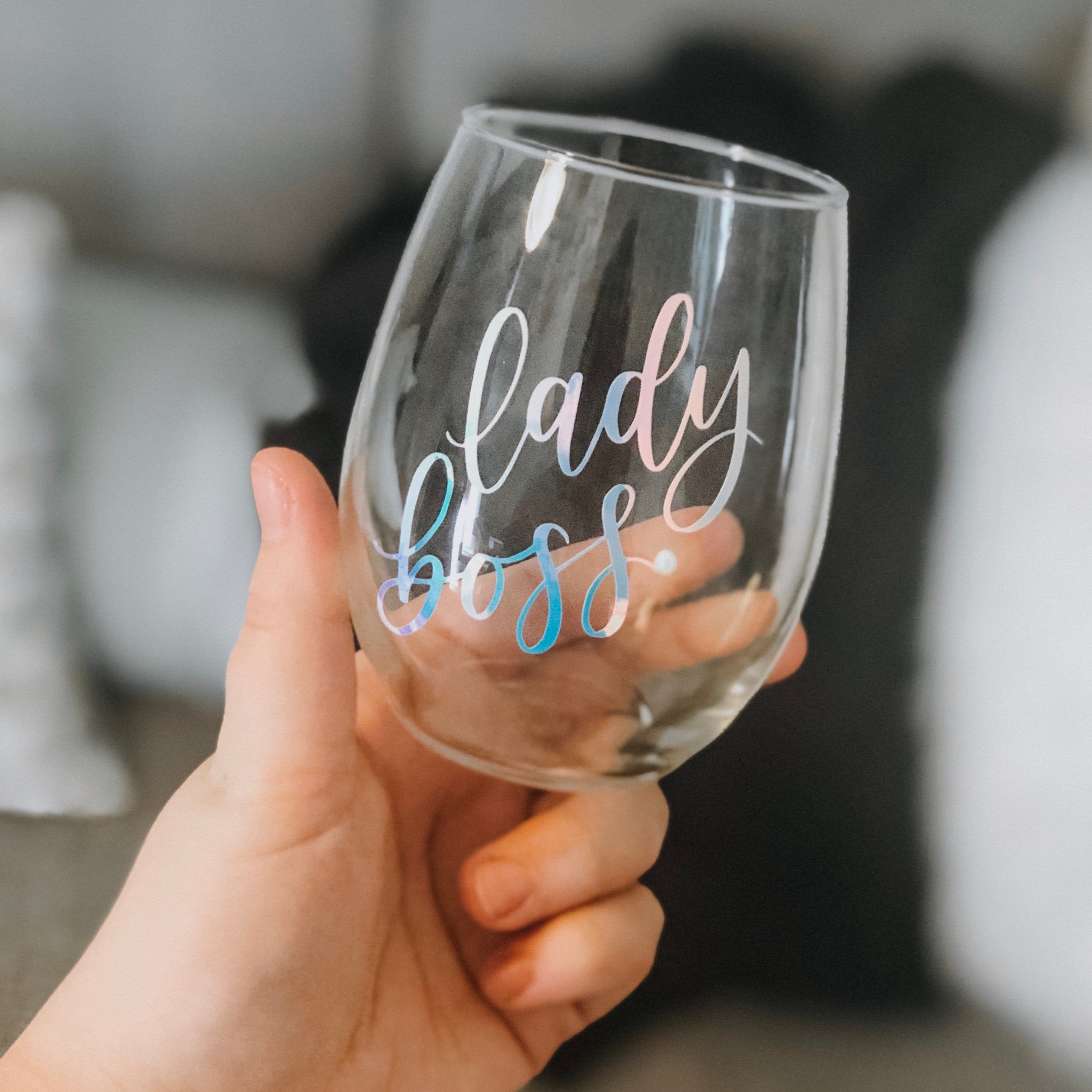 Lady Boss Stemless Wine Glass Hand Lettered Etsy