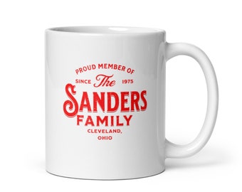 Taza blanca brillante con nombre de familia personalizado, taza personalizada, taza con nombre, taza con nombre de familia