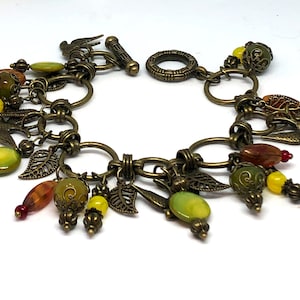 Autumn Bead Bracelet, Fall leaf Bracelet, Fall Jewelry, Lime Green Bracelet, Yellow Gold Beaded Bracelet, Brass Bracelet, Boho Bracelet