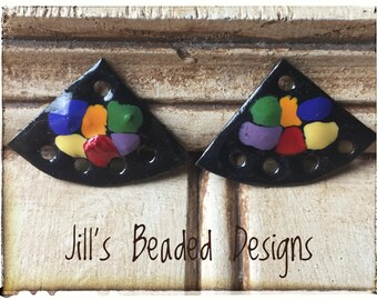 Enameled Copper Charms, Blue orange Green Purple Red Yellow Enamels, Black Enamels, Triangle Enamels
