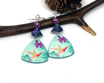 Hummingbird Earrings, Butterfly Earrings, Hummingbird Jewelry, Sister gift, Friend Gift, Purple jewelry, Turquoise earrings