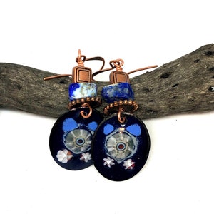 Navy Blue Earrings, Gift for Friend Earrings, Hippie Earrings, Copper Earrings, Boho Earrings, Hippie Earrings