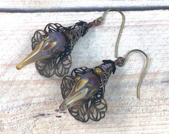 Mauve boho earrings Hippie jewelry Caramel earrings Lampwork jewelry lilac earrings gift for her Bohemian jewelry