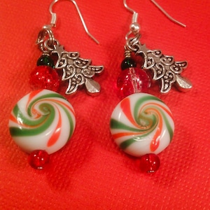 Peppermint Patty Earrings, Christmas Earrings, Xmas Earrings, Christmas Tree Earrings, Xmas Jewelry