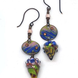 Boho Blue Green Glass Dangle Earrings Hippie Jewelry Copper Earrings ...