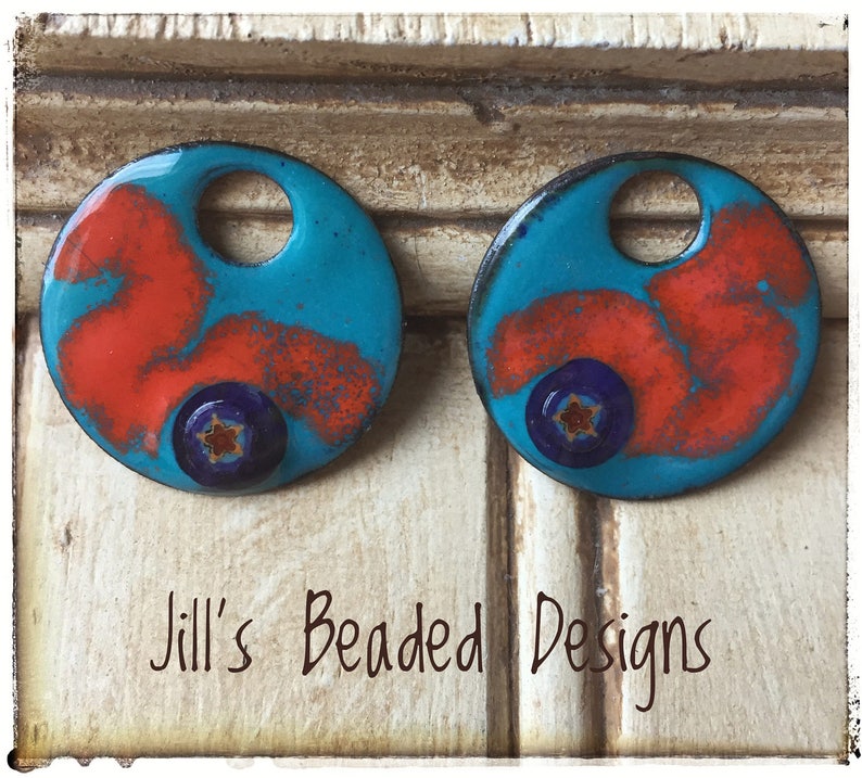Blowing smoke Murrini Glass Charms Enameled Copper Charms