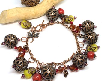 Autumn Bracelet, Fall Colors Bracelet, Autumn Jewelry, Dragonfly bracelet, Filigree jewelry, Jewelry Gift