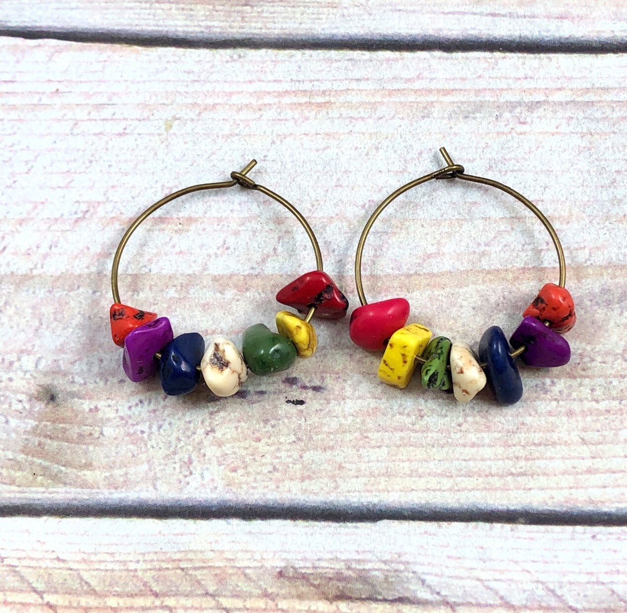 Boho Hoop Earrings Hippie Earrings Blue Earrings Magnesite Etsy Canada