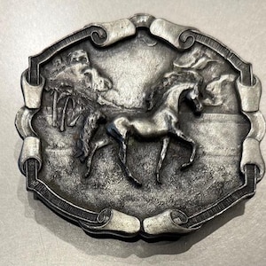 Belt buckle, Vintage belt buckle, Horse buckle, Pewter