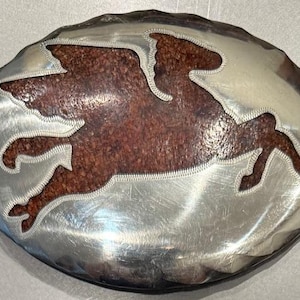 Vintage belt buckle, Belt buckle, Pegasus, Horse buckle, silver, coral, Flying horse