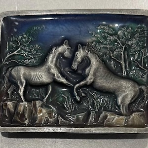 Vintage belt buckle,Belt buckle, Horses, Pewter Horse buckle