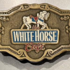 Vintage belt buckle, Belt buckle, White horse, Horse buckle, brass buckle