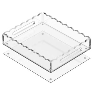 Acrylic Scalloped Tray with Handles and a Magnetic mat - Customizable for Photos, Art, and Messages, Includes Anti-Slip Pads, 10 x 12, Clear