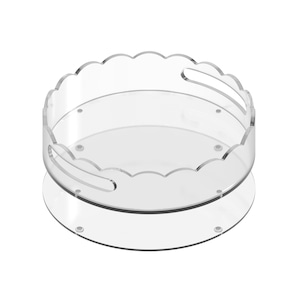 Acrylic Scalloped Round Tray with Handles and Magnetic Mat - Customizable for Photos & Art, Includes Anti-Slip Pads, 10” Diameter