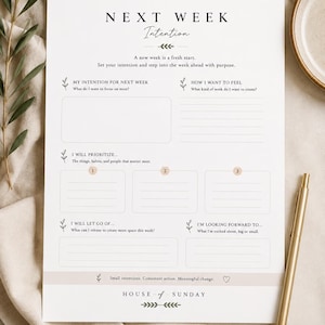 Weekly Intention Planner Printable, Weekly Reset & Priorities Worksheet, Mindful Planning Page, Instant Download PDF