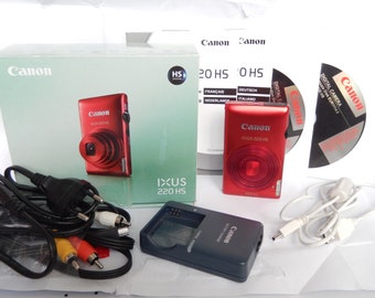 Canon ixus 220 hs Red 5x zoom 12.1Mpx Pocket digital camera | Retro camera | canon cb2lve charger | original box