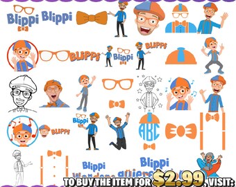 Pacchetto SVG Bliippii, Buon Compleanno Bliippii SVG, design di sublimazione bliippi, Blliippii Child Kids SVG, Bliip Birthday SVG, download digitale