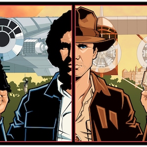 SPLIT PERSONALITIES - Han Solo and Indiana Jones &quot;Scoundrels&quot; Print - Star Wars / Raiders of the Lost Ark