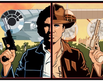 SPLIT PERSONALITIES - Han Solo and Indiana Jones "Scoundrels" Print - Star Wars / Raiders of the Lost Ark