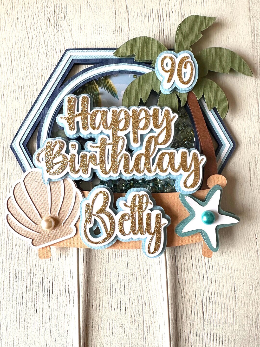 Bech Topper Beach Birthday Cake Topper Glitter Seashell Cake Topper Palm Tree ...