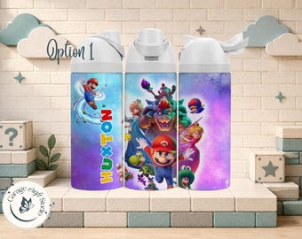 Back to School Boy Tumbler Personalized Kids Water Bottle Mario Custom Water Cup Gaming Character Flip Lid 16oz 24oz Stainless Steel Tumbler