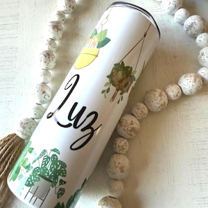 Tazza da caffè botanica personalizzata con nome, tazza da viaggio in acciaio inossidabile con pianta da appartamento Boho, regalo per gli amanti delle piante