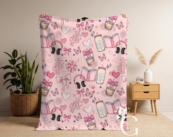 Bookish Blanket for Readers Cozy Reading Nook Throw Soft Pink Book Lover Blanket Gifts for Readers Audible Reading Blanket Bookworm Gifts