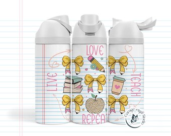 Personalized Teacher Tumbler Custom Name Water Bottle Teacher Gift Back to School Cup Cute Bow Pencil Design 24oz Tumbler